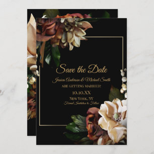 Magnolia Black Gold Floral Save the Date Invitation