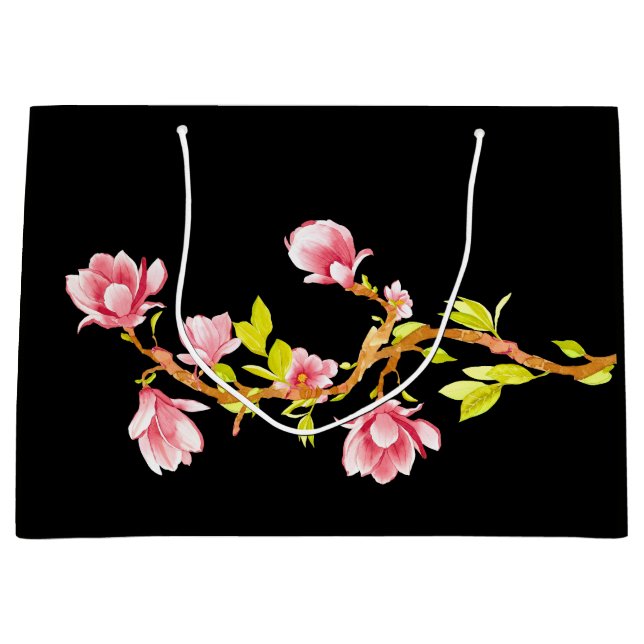 Magnolia  Black Large Gift Bag (Front)