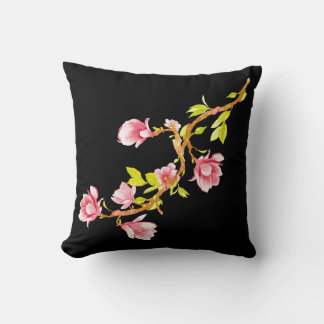 Magnolia Black Throw Pillow