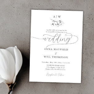 Magnolia Black White Calligraphy Modern Weddin Invitation