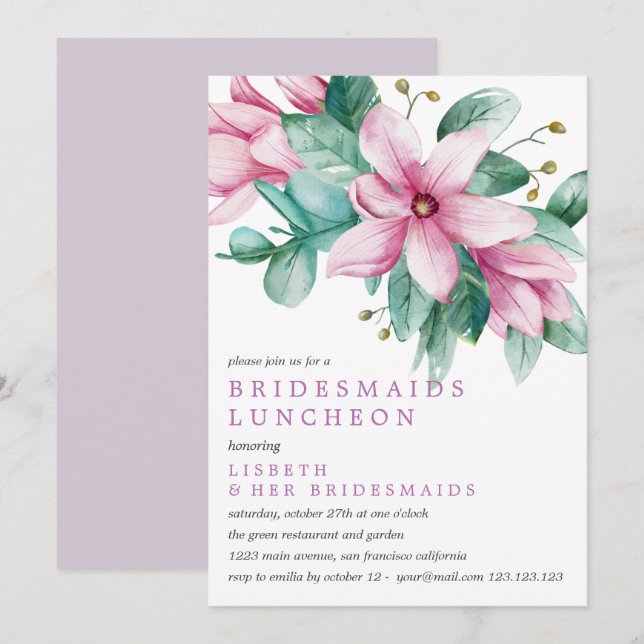 Magnolia Bloom Bridesmaids Luncheon Wedding Invitation (Front/Back)
