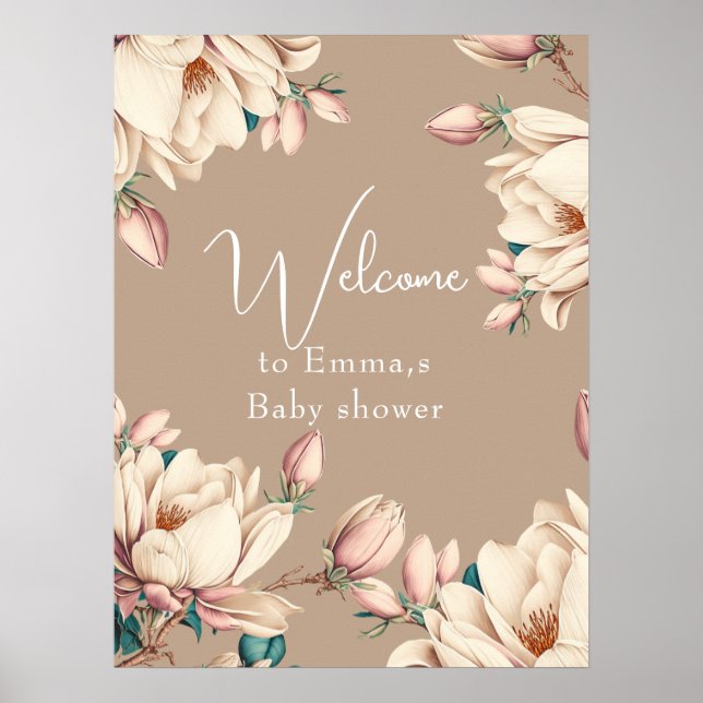 Magnolia bloom floral baby shower  poster (Front)