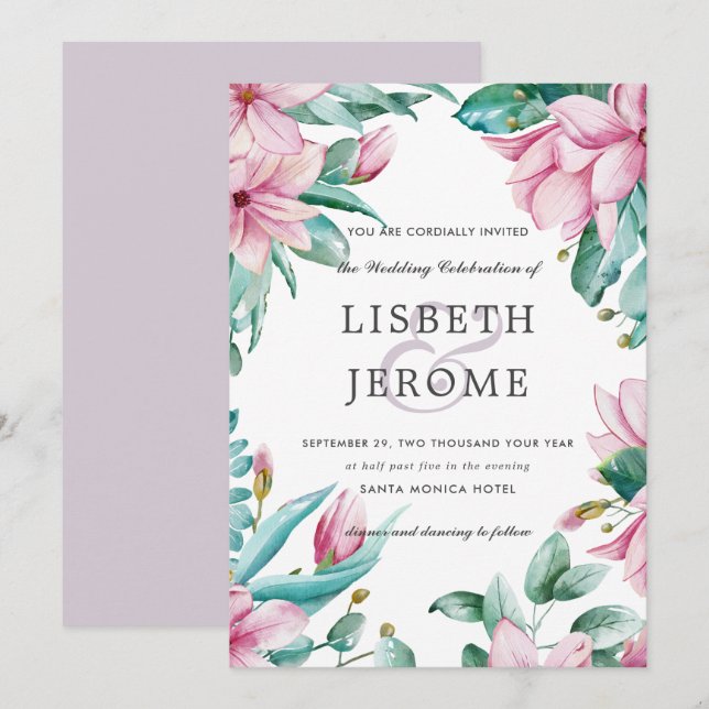 Magnolia Bloom | Floral Botanical Wedding Invitation (Front/Back)