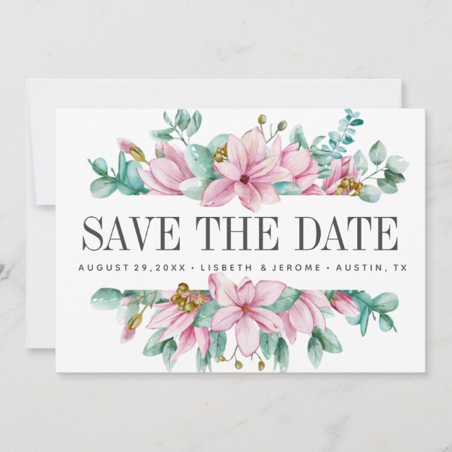 Magnolia Bloom  Floral WEDDING Photo save the date (Front)