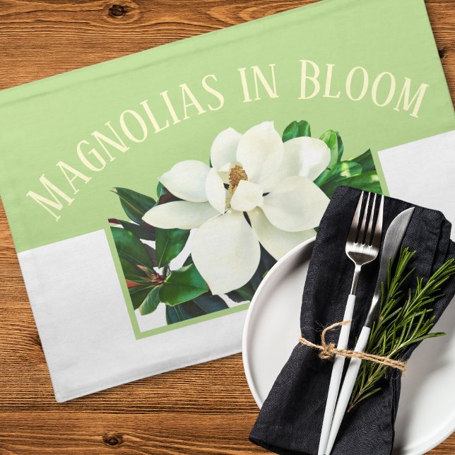Magnolia Bloom | Green and White Cloth Placemat (Creator Uploaded)