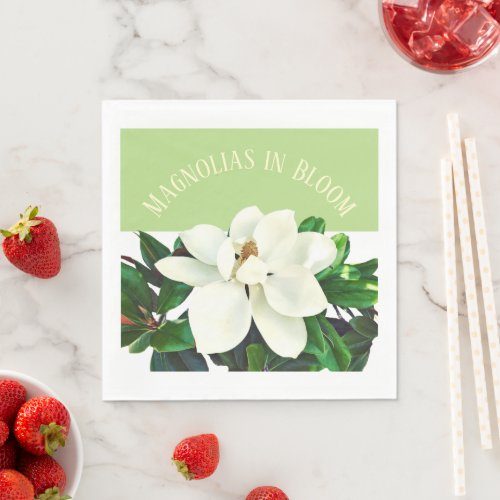 Magnolia Bloom  Green Paper Napkin