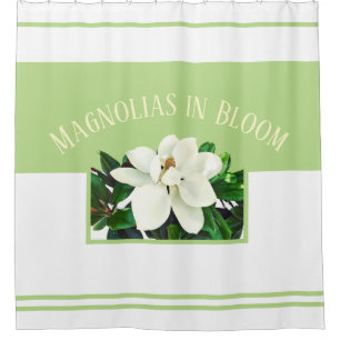 Magnolia Bloom Green & White Shower Curtain