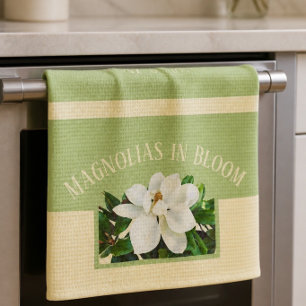 Magnolia Bloom Green & Yellow Kitchen Towel