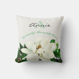 Magnolia Bloom Life is Beautiful Personalized Throw Pillow