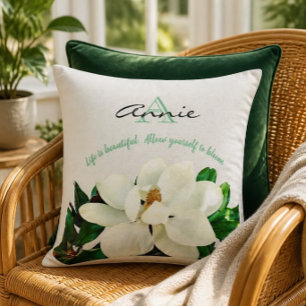 Magnolia Bloom Life is Beautiful Personalized Throw Pillow