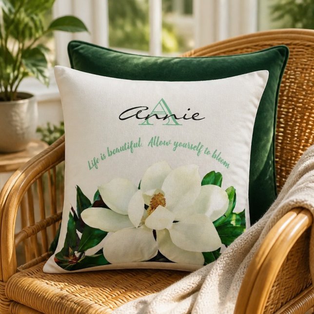Magnolia Bloom | Life is Beautiful Personalized Throw Pillow (Creator Uploaded)