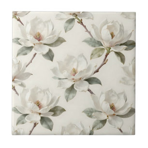 Magnolia Bloom Soft Neutral Pattern Ceramic Tile