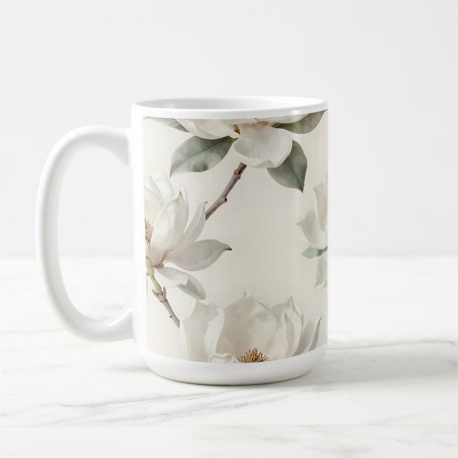 Magnolia Bloom Soft Neutral Pattern Coffee Mug (Left)