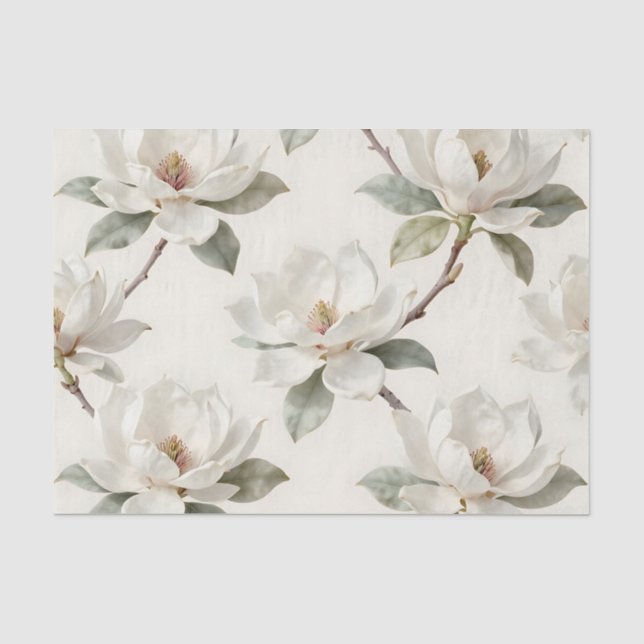 Magnolia Bloom Soft Neutral Pattern Tissue Paper (Front)
