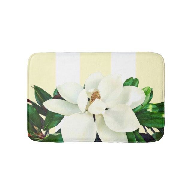Magnolia Bloom | Yellow & White Striped Bath Mat (Front)