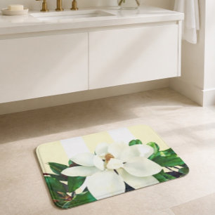 Magnolia Bloom Yellow & White Striped Bath Mat