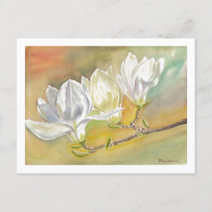 Magnolia Blooming Watercolor by E.Mashkina Postcard
