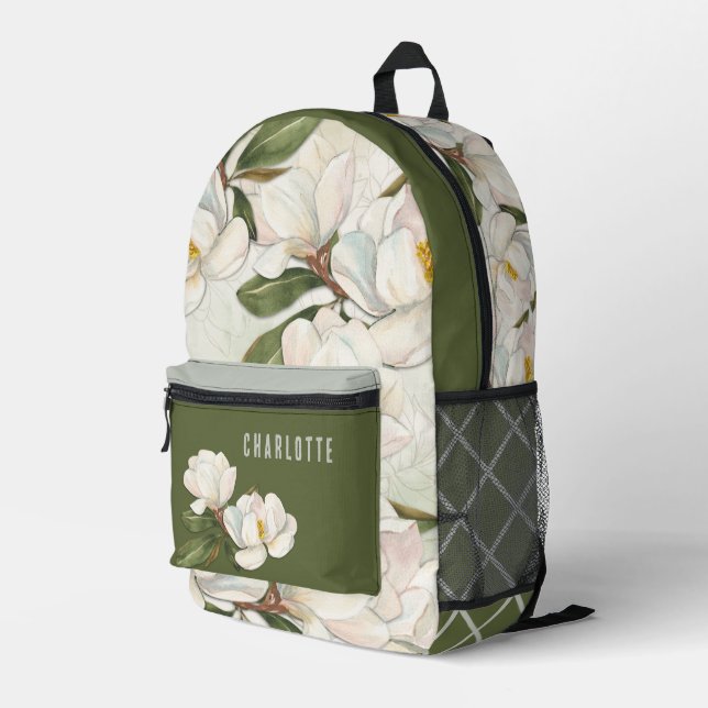 Magnolia Blooms Personalized Backpack (Back Corner Right)
