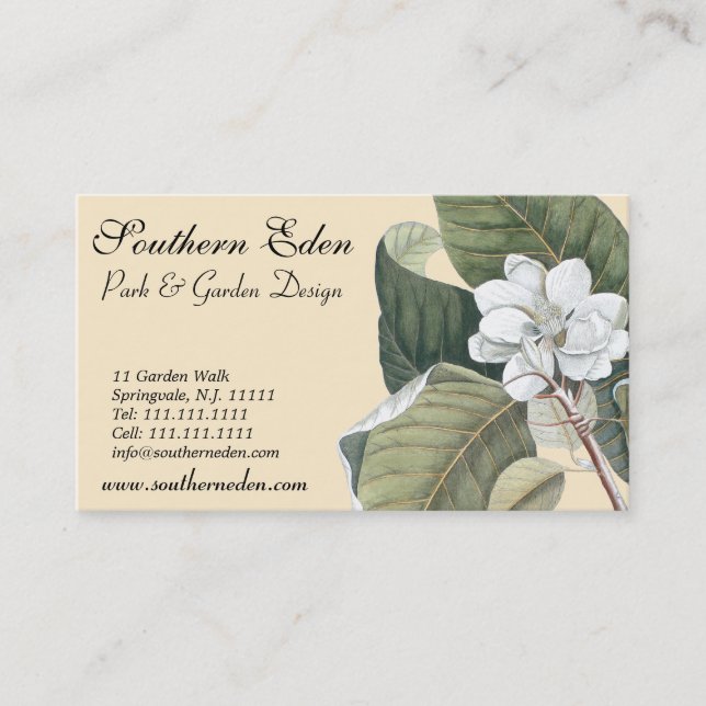 Magnolia Blossom Business Card - Garden Designer (Front)