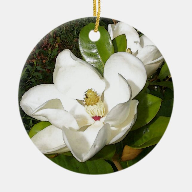 Magnolia Blossom Ceramic Ornament (Front)