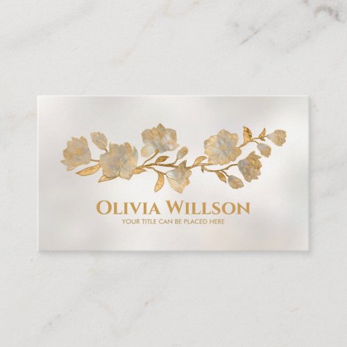 Magnolia Blossom Gold and Pearl Business Card