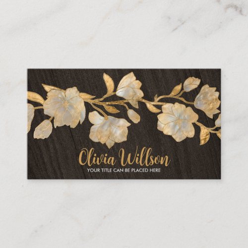 Magnolia Blossom Gold and Pearl Business Card