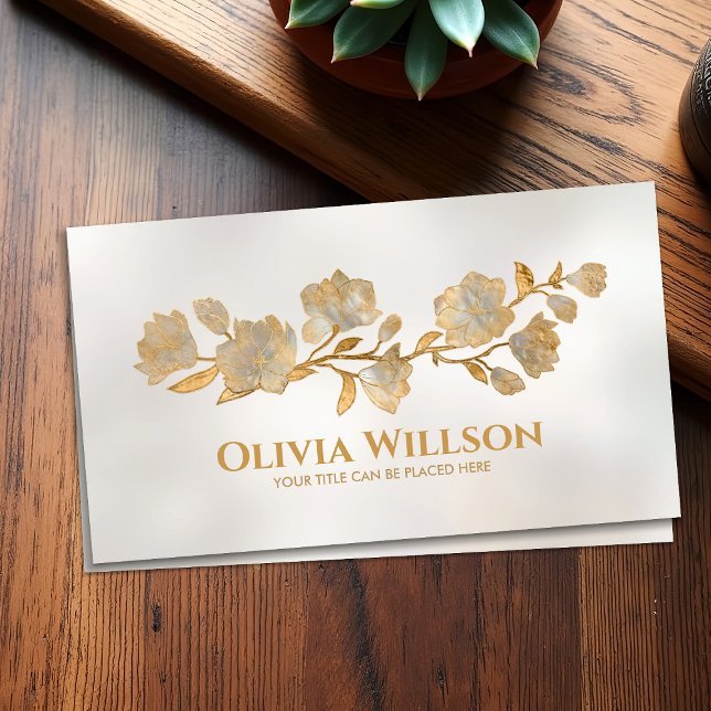 Magnolia Blossom Gold and Pearl Business Card (Creator Uploaded)
