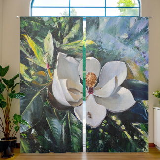 Magnolia Blossom Oil Painting of Nature’s Harmony Blackout Curtains