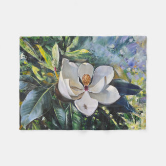 Magnolia Blossom Oil Painting of Nature’s Harmony Fleece Blanket