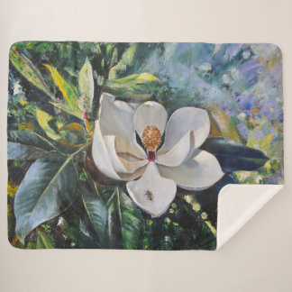 Magnolia Blossom Oil Painting of Nature’s Harmony Sherpa Blanket