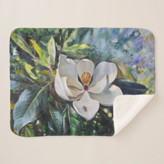 Magnolia Blossom Oil Painting of Nature’s Harmony Sherpa Blanket