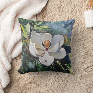 Magnolia Blossom Oil Painting of Nature’s Harmony Throw Pillow