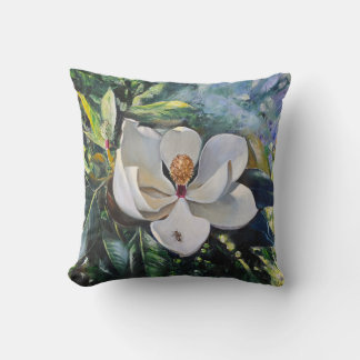 Magnolia Blossom Oil Painting of Nature’s Harmony Throw Pillow
