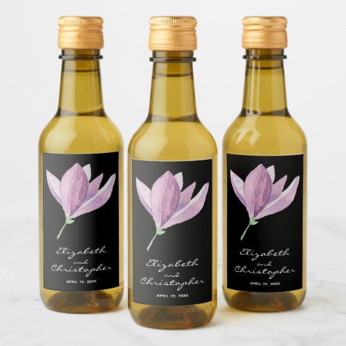 Magnolia Blossom on Black Wedding Mini Wine Label