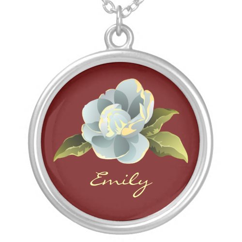 Magnolia Blossom Personalized Silver Plated Necklace