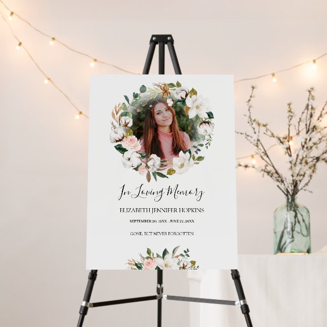 Magnolia Blossom Photo Funeral Memorial Foam Board (In Situ (Stand))