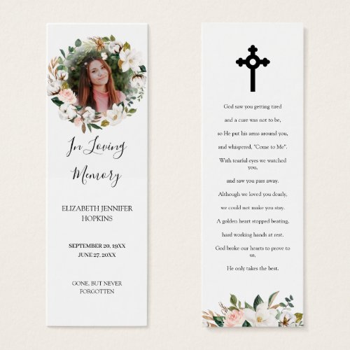 Magnolia Blossom Photo Funeral Poem Bookmark Card