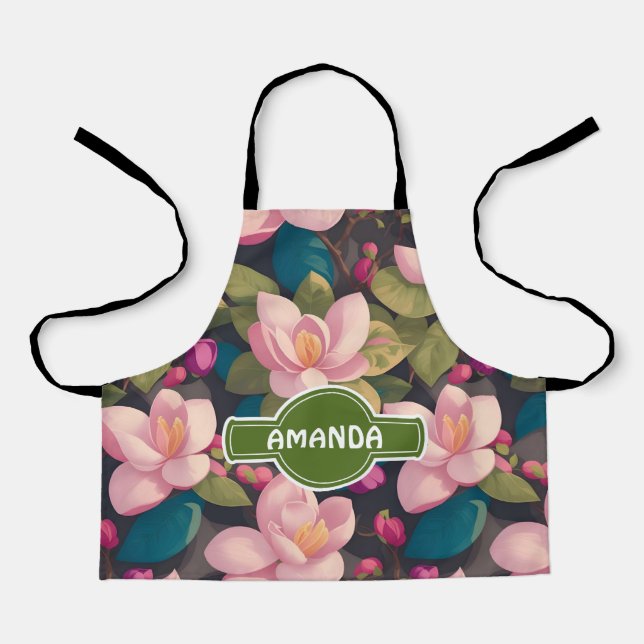 Magnolia Blossom Rainbow Colorful Personalized Pat Apron (Front)
