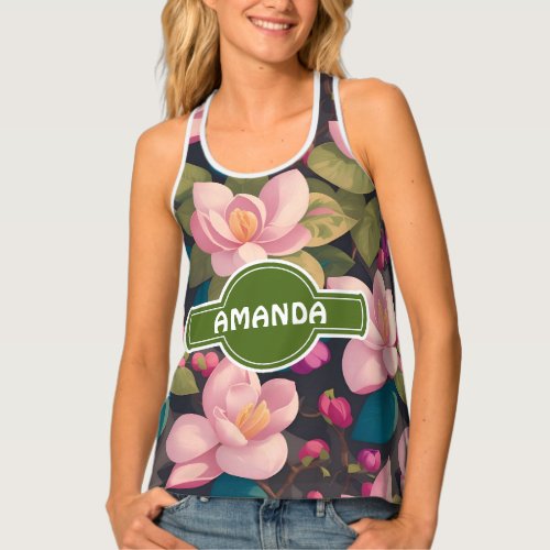 Magnolia Blossom Rainbow Colorful Personalized Pat Tank Top