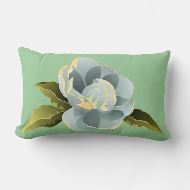 Magnolia Blossom with Leaves Lumbar Pillow (Front)