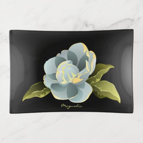 Magnolia Blossom with Leaves Personalized Trinket Tray