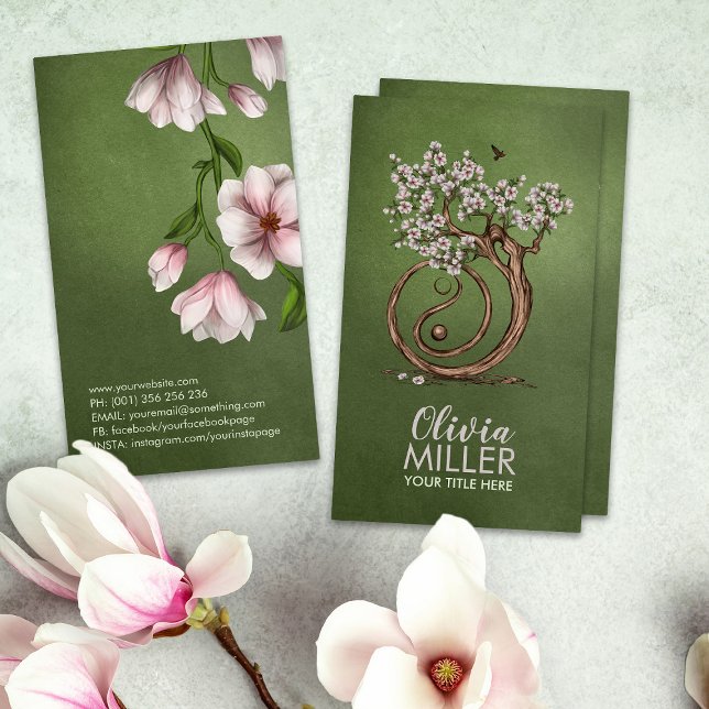 Magnolia Blossom Yin Yang Tree Business Card (Creator Uploaded)