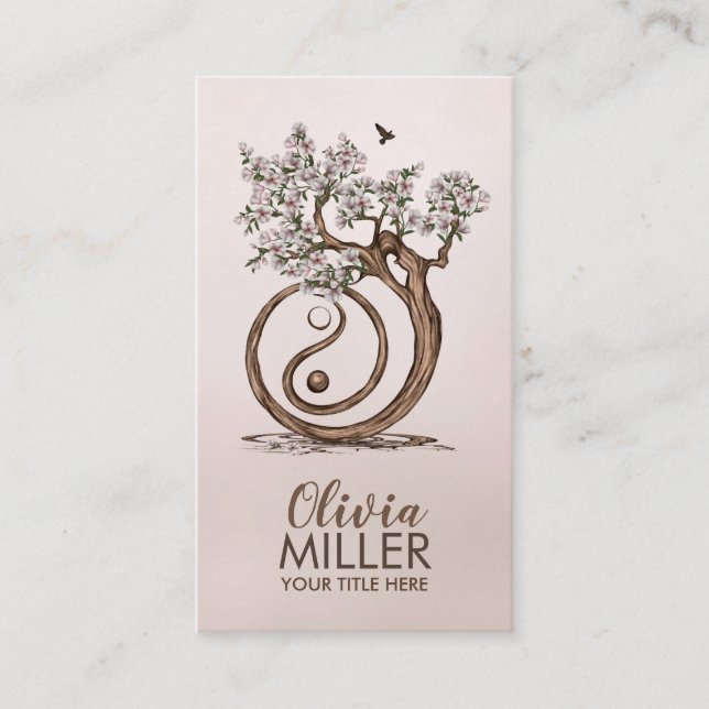 Magnolia Blossom Yin Yang Tree Business Card (Front)