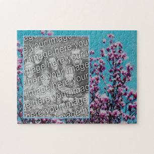Magnolia Blossoms Blue Sky Painting Add Your Photo Jigsaw Puzzle