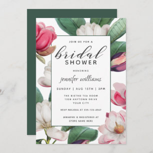 Magnolia Blossoms Boho Floral Bridal Shower Invitation