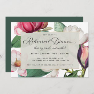 Magnolia Blossoms Elegant Floral Rehearsal Dinner Invitation