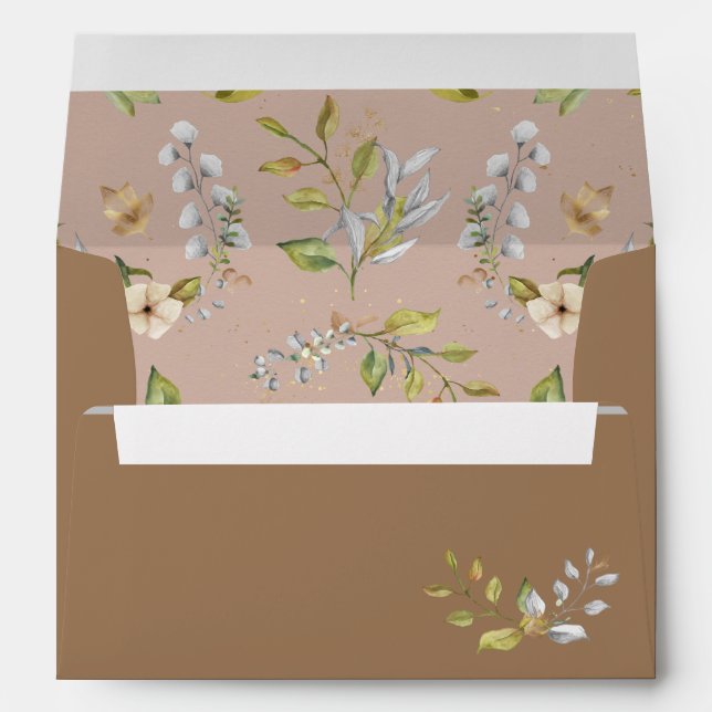Magnolia Blossoms | Elegant Violet Floral Greenery Envelope (Back (Bottom))