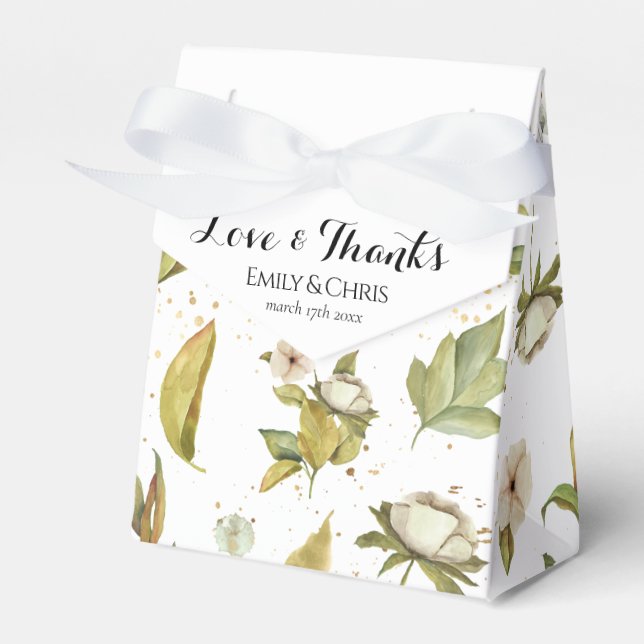 Magnolia Blossoms | Elegant Violet Floral Greenery Favor Boxes (Front Side)