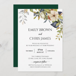 Magnolia Blossoms Elegant Violet Floral Greenery Invitation