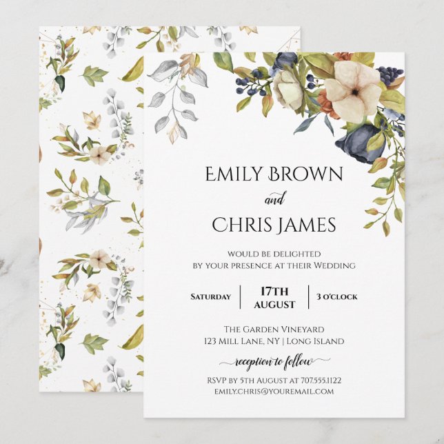 Magnolia Blossoms | Elegant Violet Floral Greenery Invitation (Front/Back)